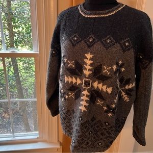 JEFFREY BANKS – 100% Wool Hand Knit (Menswear) Sweater as Women’s SKI Sweater